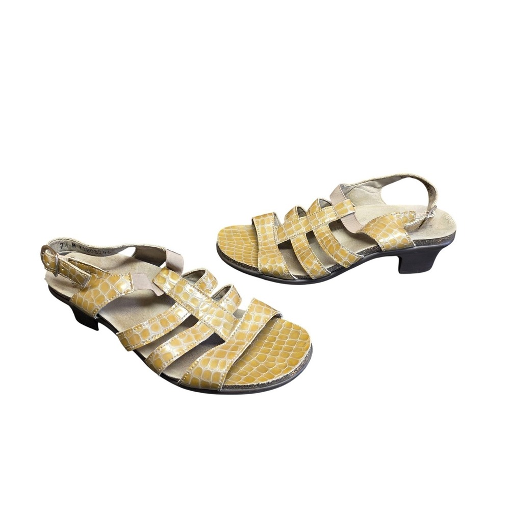 SAS Sandals Womens Size 7.5 Brown Croc Patent Strappy Slingback Comfort USA
